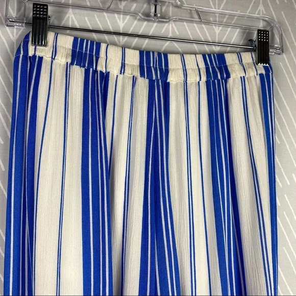 HYFVE Split Front Chic Striped Pants in Blue Stripe. - Picture 5 of 10